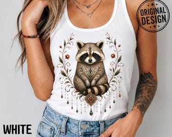 Ornate Raccoon Racerback Tank Top, Boho Shirt, Folk Art Gift