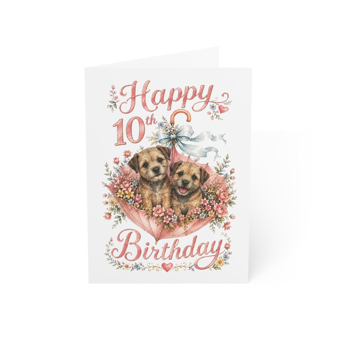 border-terrier-birthday-card-10th-birthday-cute-puppies-floral-umbrella