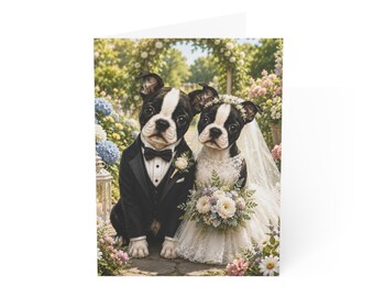 Boston Terrier Wedding Card, Boston Terrier Congratulations, Boston Terrier Bride and Groom