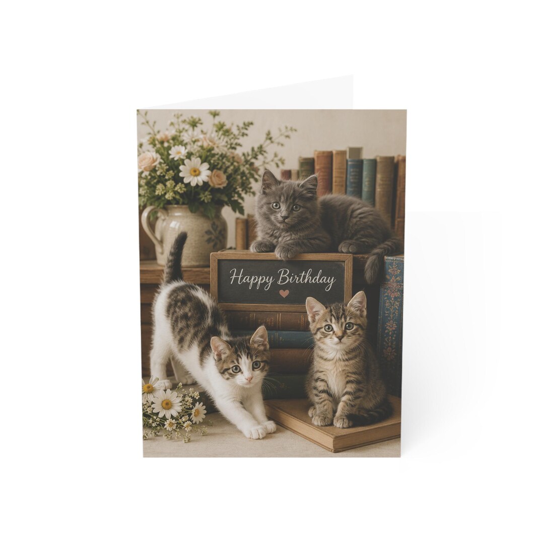 Happy Birthday Kitten Greeting Card Cute Cat Birthday Card - Etsy