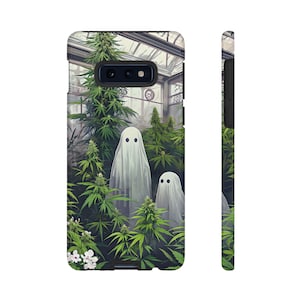 Ghostly Marijuana Plant Phone Case, Tough Cases, Unique Gift for Ghost Lovers, Phone Cover for Halloween, Cute Phone Accessory, Ai Prompted