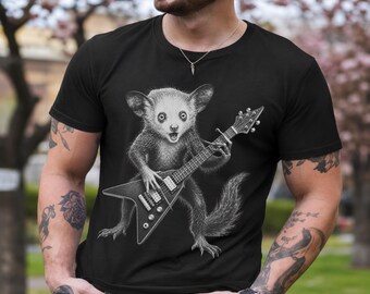 Funny Aye Aye Playing Electric Guitar T-Shirt, Rocker Graphic Tee, Rock N Roll Gift, Comfort Colors Shirt