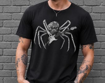 Camiseta divertida japonesa con cangrejo araña rockero, guitarra eléctrica rock N roll, camiseta grunge punk rock de los 90, camiseta Comfort Colors