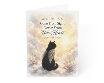 Black Cat Sympathy Greeting Card, Heartfelt Condolence Card, Loss Bereavement Card, Black Cat Rainbow Bridge Memorial Card