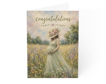 Hermosa tarjeta de felicitación por embarazo con flores silvestres, tarjeta de recuerdo floral para embarazadas primerizas.