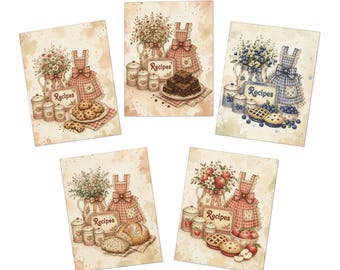 Retro Kitchen Recipe Greeting Cards 5 Pack Greeting Cards Blank Note Card Set