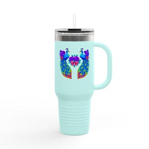 Vibrant Neon Rainbow Peacock Insulated Travel Mug, 40oz - Eco-Friendly Journeys, Ai Prompt by me, Perfect Gift for Nature Lovers, [...]