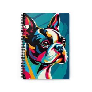 Boston Terrier Artistic Spiral Notebook - Ruled Line Notepad Journal, Retro Vibe, Ai Prompt by me