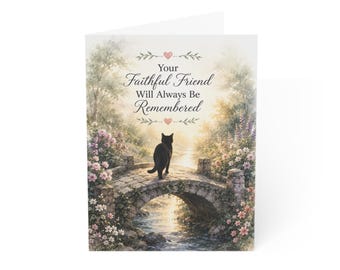Black Cat Sympathy Greeting Card, Heartfelt Condolence Card, Loss Bereavement Card, Black Cat Rainbow Bridge Memorial Card
