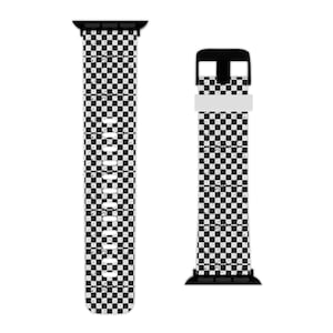 Black and white Checkerboard Apple Watch Band, Watch Strap, Race Day Adjustable Size, Gift for Him/ Her, Watch Accessory, Ai Prompted
