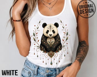 Ornate Panda Racerback Tank Top, Boho Shirt, Folk Art Gift