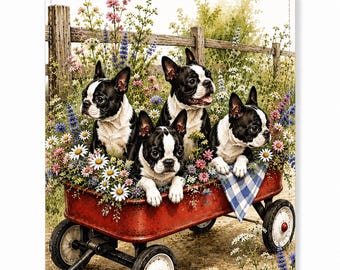Llavero tarjetero con diseño de cachorro de Boston Terrier floral. Llavero de Boston Terrier para tarjetas de crédito o débito.