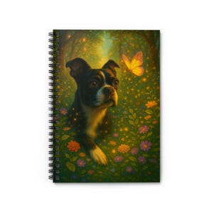 Boston Terrier Whimsical Dog Lover&#39;s Spiral Notebook, Cute Pet Journal, Gifts Dog Owners, Dog-Themed Stationery, Nature-Inspired Note-taking