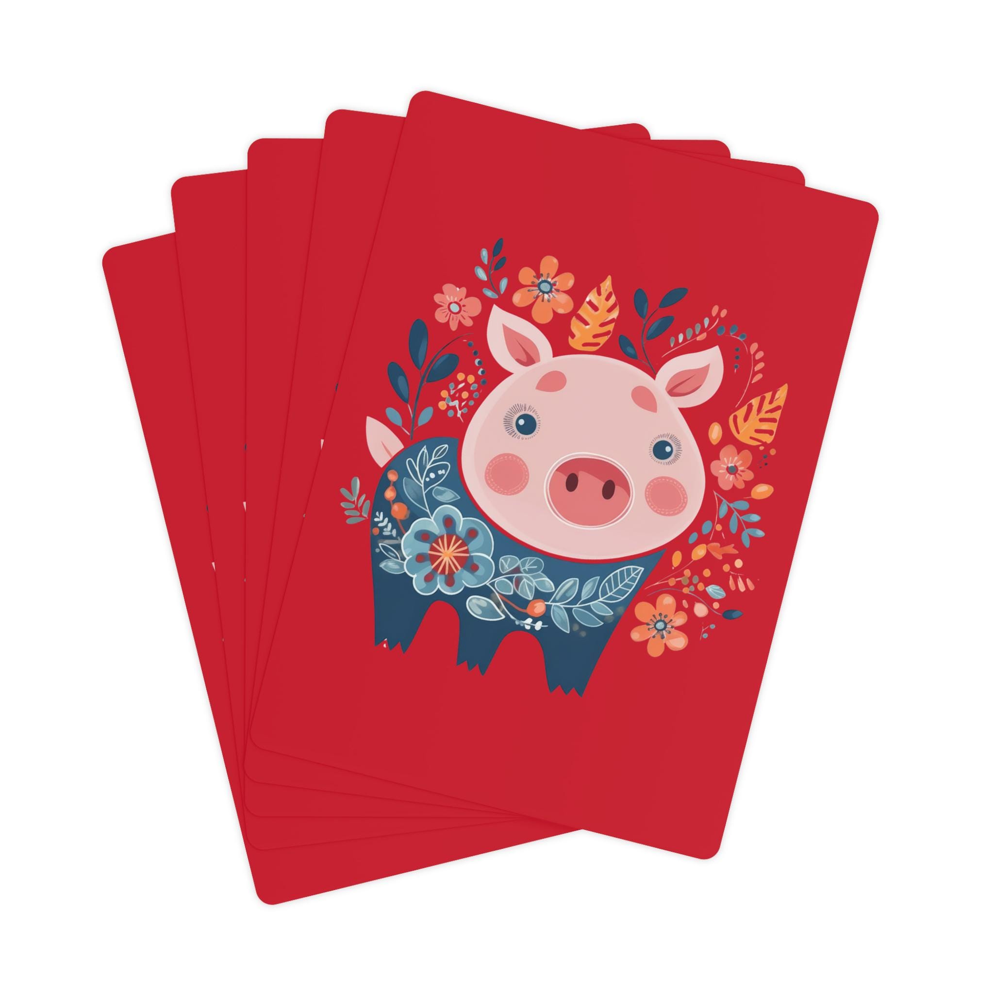 Scandinavian Pig Playing Cards Pig Poker Cards Boho Floral Pig