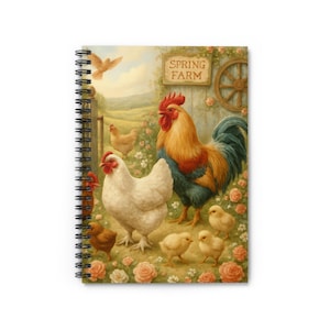 Rustic Farmhouse Spiral Notebook - Chicken, Rooster Lovers Journal,  Ai Prompt by me, Cute Stationery, Gift for Farmers, Farmhouse Decor