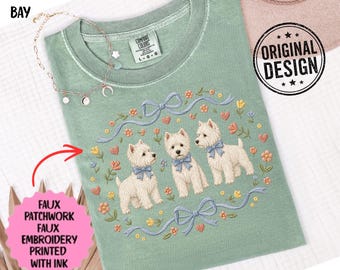 Westie Trio Floral T-Shirt, Cute West Highland Terrier Tee, 80s Style Comfort Colors Shirt