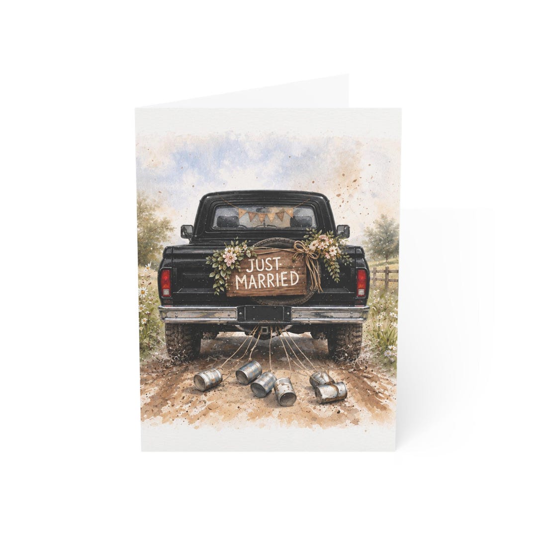 Just Married Vintage Truck Greeting Card Rustic Wedding Congratulations ...