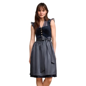 Navy Blue Velvet & Gray Apron Dirndl | Contrast German Dress | Oktoberfest to Christmas Outfit