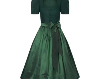 elegantes grünes Baumwollkleid | Trachtengewand mit Schürze