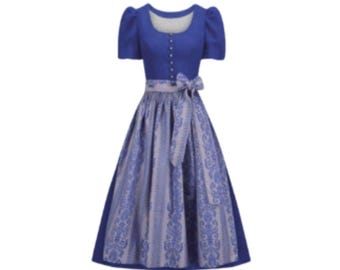 Modernes Deutsches Dirndl Set | Handgemachtes Baumwollkleidchen mit bedruckter Schürze