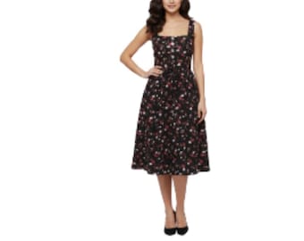Black Floral Print Bavarian Dirndl Dress | Dark Romantic German Gown | Elegant Oktoberfest Outfit