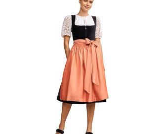 Blauw-oranje fluwelen Beierse dirndl-jurk | Uitdagende Oktoberfest-jurk | Unieke festivaloutfit met schort