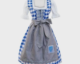 Blauw geruite dirndl-jurk met gingham-ruit: moderne outfit voor oktoberfest