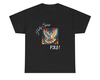 T-shirt unisex in cotone pesante con scritta "Holy Spirit Fire", maglietta motivazionale, abbigliamento cristiano, abbigliamento ispirato alla fede, moda estiva