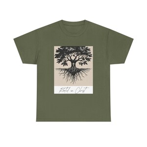 Faith Based Apparel, Christian Tee, Rooted in Christ, Nature Art Shirt, Eco-Friendly Gift, Casual Tee, Earth Day Apparel, Unisex Gift image 4