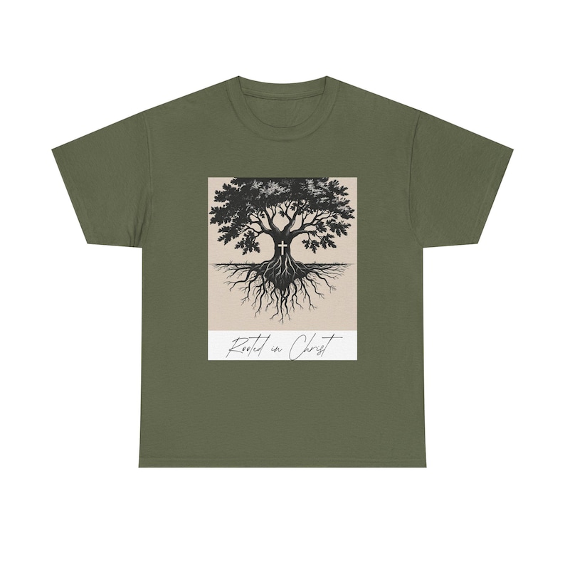 Faith Based Apparel, Christian Tee, Rooted in Christ, Nature Art Shirt, Eco-Friendly Gift, Casual Tee, Earth Day Apparel, Unisex Gift image 4