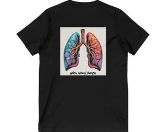 Maglietta con scollo a V e grafica a tema polmone, maglietta "Respiro di Vita", maglietta cristiana