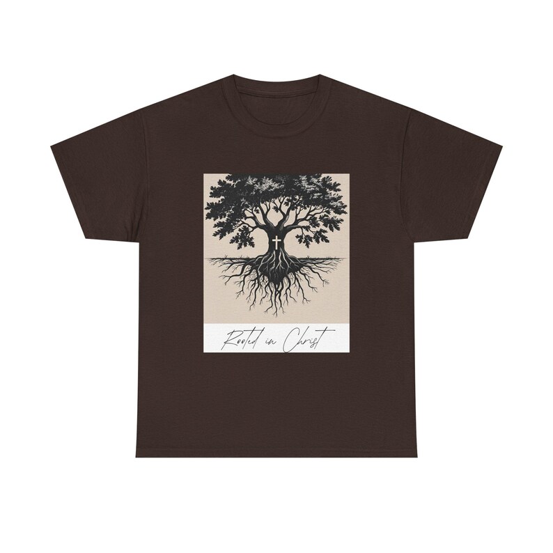 Faith Based Apparel, Christian Tee, Rooted in Christ, Nature Art Shirt, Eco-Friendly Gift, Casual Tee, Earth Day Apparel, Unisex Gift image 2