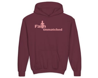Felpa con cappuccio Faith Unmatched per ragazzi - Felpa comoda per bambini, abbigliamento a tema religioso, eventi in chiesa, abbigliamento cristiano
