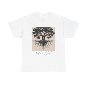 Faith Based Apparel, Christian Tee, Rooted in Christ, Nature Art Shirt, Eco-Friendly Gift, Casual Tee, Earth Day Apparel, Unisex Gift image 3