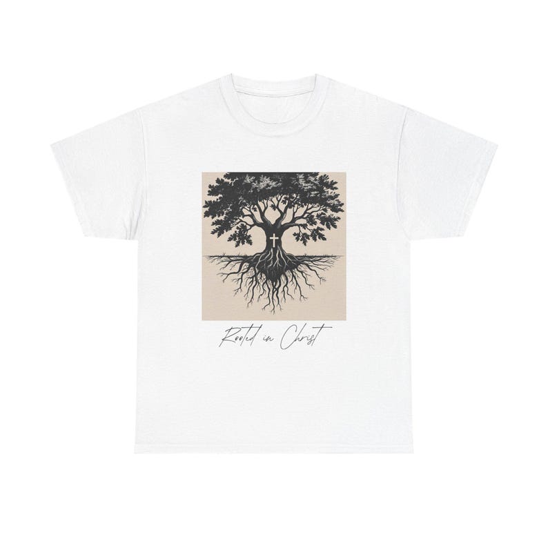 Faith Based Apparel, Christian Tee, Rooted in Christ, Nature Art Shirt, Eco-Friendly Gift, Casual Tee, Earth Day Apparel, Unisex Gift image 3