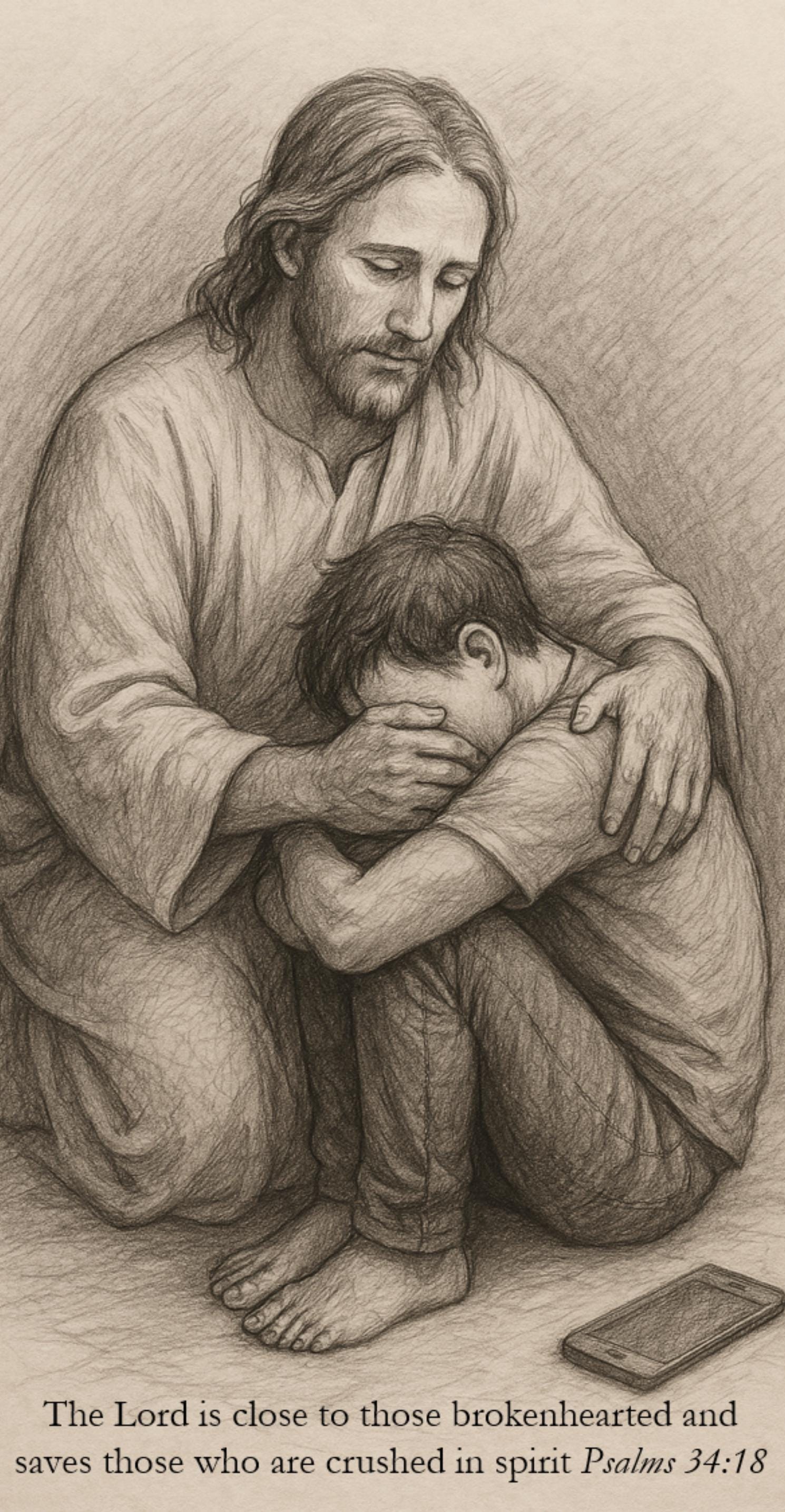 Jesus Comforting a Crying Teen – Christian Digital Print for Youth ...