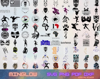 Paquete de archivos SVG, PNG, EPS y PDF de Black Panth.er, imágenes prediseñadas de Black Panth.er, pegatinas digitales de Black Panth.er, siluetas de Cricut en capas de Black Panth.er