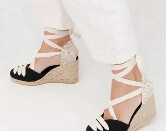 NIEUW Picon dames espadrilles met sleehak en veters, 9 veters, handgemaakt in Spanje