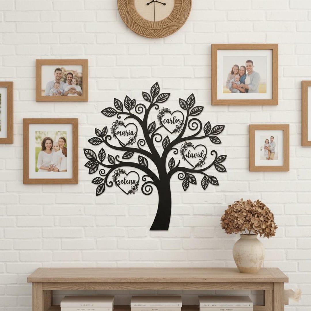 Metal Family Tree Wall Art With Engraved Names of Family Members and ...