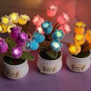 Potted Crochet Lily of the Valley, Light up Crochet Flower, Everlasting Potted Plant Decor, Potted Crochet Plants, Handmade Home Decor Gift
