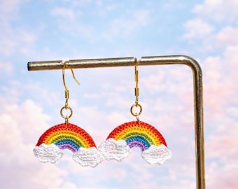 Micro Crochet Rainbow Earrings, Handmade Miniature Crochet Rainbow Earrings, Crochet Rainbow, Gift For Her, Crochet Jewelry