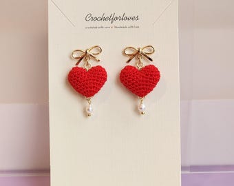 Micro Crochet Heart Stud Earrings, Handmade Miniature Crochet Earrings, Valentines Earrings, Valentines Gift, Crochet Heart Jewelry