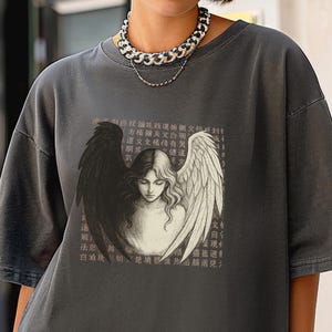 Gothic Angel Wings T-Shirt: Yin Yang Duality Art