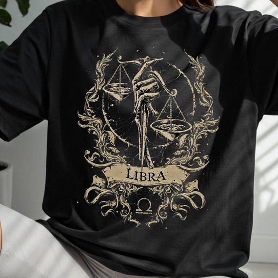 Libra Girl Shirt Gothic Zodiac T-Shirt Gift Women October Birthday Witchy Tee S–3XL