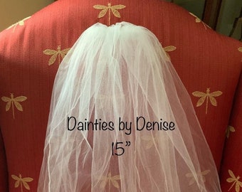 Flower Girl/ First Communion Veil ,Approx. 15",18",20" or 22"double veil, White or Ivory