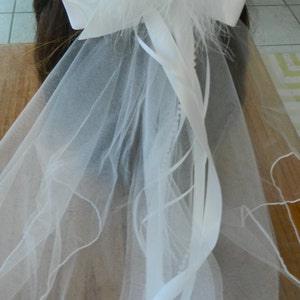 First Communion Bow Veil | Bridal Bow Veil } Grosgrain Or Velvet Bow | Warm White Bow Veil