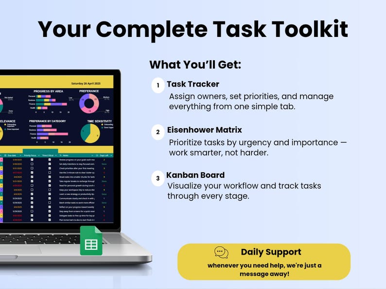 All-in-one Task Tracker Google Sheet: Kanban Board, Priority Matrix ...