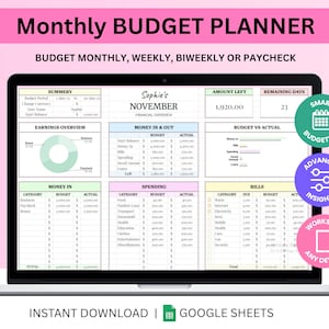 Monthly Budget Google Sheets Template: Finance Tracker (Digital Download)