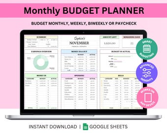Monatliches Budget Google Sheets Vorlage:Finance Tracker (Digitaler Download)