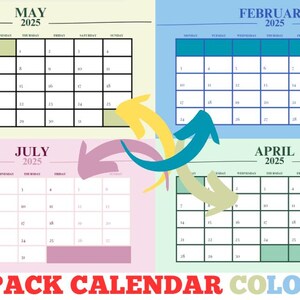 4-Pack Colorful Calendars | Minimalist Printable Planner Set | Instant Download